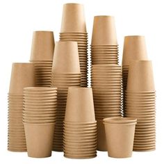 a stack of brown cups sitting next to each other