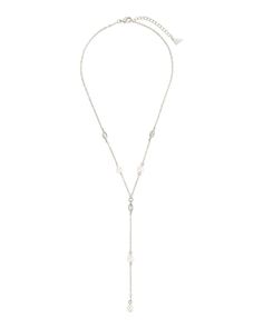 This delicate lariat will add the perfect touch of shine to your look! You'll love wearing this dainty piece that is adorned with CZ stones and pearls. Available in gold and silver tones. Materials: 14K gold or rhodium plated brass, cubic zirconia, faux pearl Features: Measures 16" with 2" extender, 4.25" drop, 0.5" bezel CZ charms, 7mm CZ stones, 6mm pearls, 1.5mm chain, Lead & Nickel free, lobster clasp Silver Lariat Necklace With Pearl Drop, Sterling Silver Lariat Necklace With Pearl Drop, Silver Lariat Necklace With Pearl Chain, Pearl Lariat Necklace With Adjustable Chain, Elegant Pearl Charm Lariat Necklace With Dangle, Elegant Lariat Necklace With Pearl Charm Dangle, Elegant Pearl Charm Dangle Lariat Necklace, Silver Lariat Backdrop Necklace With Pearl Chain, Minimalist Silver Lariat Necklace With Pearl Chain