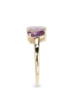 Mixed-cut amethyst stones nest together in minimal prong settings atop a slender ring band in 14-karat gold. 1/4"W x 3/8"L setting 14K gold/amethyst Imported Yellow Gold Amethyst Ring, Gold Amethyst Ring, Bony Levy, Amethyst Stones, Gold Statement Ring, Amethyst Jewelry, Pink Amethyst, Amethyst Stone, Ring Band