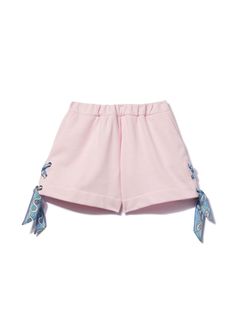 light pink/blue/white cotton elasticated waistband lace-up detailing straight leg Trendy Cotton Drawstring Shorts, Trendy Cotton Shorts With Drawstring, Cotton Shorts For Spring Daywear, Pink Cotton Shorts For Daywear, Spring Drawstring Shorts, Spring Drawstring High-waisted Shorts, Spring High-waisted Drawstring Shorts, High-waisted Drawstring Shorts For Spring, Trendy Pink Bottoms For Daywear