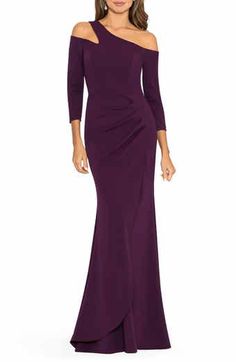 Connected Apparel Mock Wrap Gown | Nordstrom Long Mothers Dress, Scuba Gown, Mother Of The Groom Gowns, Cape Sleeve Dress, Cap Sleeve Gown, Knit Gown, Open Shoulder Dress, Xscape Dresses, Mother Of The Bride Dresses Long