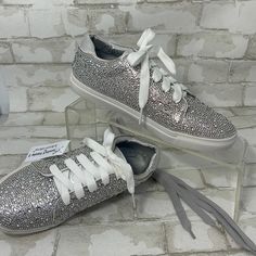 K-Alexa-100 Sneakers Covered With Stunning Silver Rhinestones Are Sure To Be The Most Fashionable Young Lady’s Favorite! Kid’s Collection Comes With An Extra Pair Of Laces. Price Is Firm. Sparkling Lace-up Synthetic Sneakers, Party Sneakers With Bling, Synthetic, Party Bling Low-top Sneakers, Low-top Bling Sneakers For Party, Party Synthetic Bling Sneakers, Spring Synthetic Sneakers With Rhinestones, Party Low-top Bling Sneakers, Silver Embellished Low-top Sneakers, Silver Sneakers With Rhinestones For Spring