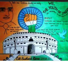 a painting with words written on it that say we the youth of india and an image of a man holding a fist