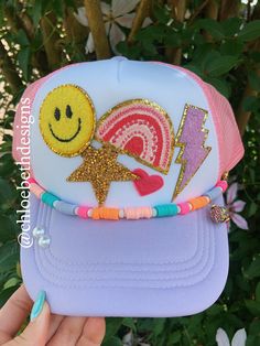 Hat chains are removable with clasps on each end. They can be bought separate or with the hat. Please allow up to 2 weeks for this hat to ship as this is a pre-order item.  $10-$12 chain options do not include hats.  $40-$50 bling hat options do include trucker hat and bling as pictured.  For clarification when purchasing: If you purchase one of the hat chain options, this is individual hat chains and does not include the trucker hat. If you purchase the bling hat option, this option includes th Cheap Themed Cap, Cheap Multicolor Hats With Letter Print, Cheap Personalized Hats For Birthday, Cheap Fun Customizable Hats, Cheap Trendy Acrylic Hat, Cheap Customizable Fun Hats, Cheap Fun Snapback Hat For Spring, Cheap Trendy Hats For Birthday, Cricut Heat Press Hat