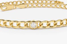 "Cuban Link Chain 14k Solid Gold / 3MM Cuban Curb Link Chain Bracelet with Bezel Setting Solitaire Diamonds by Ferkos Fine jewelry Item Details THREE STONES ✔ Made to Order ✔ Gold Kt: 14K Gold ✔ Width of Link: 3MM ✔ Round Diamond: 3 pcs 2.6MM ✔ Total CTW: 0.21 Ctw ✔ Diamond Color-Clarity: G Color Si Clarity ✔ Ready to Ship in 7-10 Business Days FIVE STONES ✔ Made to Order ✔ Gold Kt: 14K Gold ✔ Width of Link: 3MM ✔ Round Diamond: 5 pcs 2.6MM ✔ Total CTW: 0.35 Ctw ✔ Diamond Color-Clarity: G Color Anniversary Yellow Gold Chain Bracelet With Adjustable Chain, Anniversary Yellow Gold Adjustable Chain Bracelet, Classic Diamond Bracelet With Chain, Yellow Gold Bracelets With Cable Chain, Diamond Cable Chain Bracelet In Yellow Gold, Gold Diamond Chain Bracelet With Bezel Setting, Yellow Gold Chain Bracelet With Bezel Setting, Gold Chain Bracelet With Bezel Setting In 14k Gold, Fine Jewelry Round Chain Bracelet