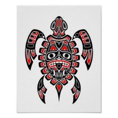 an image of a turtle with red and black designs on it