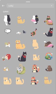 an image of cats stickers on the back of a cell phone, with different colors and sizes