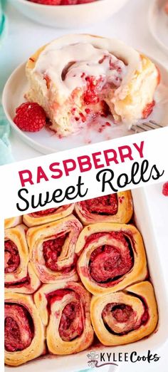 raspberry sweet rolls with cream cheese frosting on top and in the middle