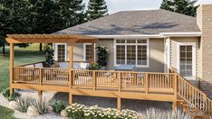 a small house with a deck and covered patio