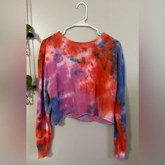 Wild Fable, Cropped Tie Dye Longsleeve, Nwot, Size M Purple Long Sleeve Trendy Tops, Trendy Long Sleeve Purple Top, Trendy Purple Long Sleeve Tops, Trendy Tie Dye Long Sleeve Top, Purple Relaxed Fit Long Sleeve Top, Purple Long Sleeve Relaxed Fit Top, Fit N Flare Dress, Wild Fable, Orange And Purple