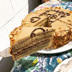 two slices of cake sitting on top of a table