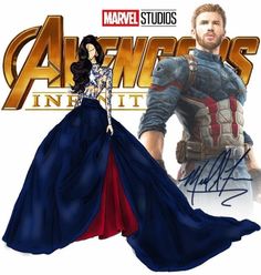 an image of the avengers movie character in blue and red dress with signed autographs