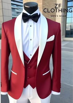 Luxury Men Designer Red and White 3 Piece Suit Formal Fashion Slim Fit Suit Wedding Suit Party Wear Suits Bespoke For Men ZF Item Include (Coat+ Vest+ Pant) Fabric:- Imported, Premium Color:- Red Color:- White  Pant Dry Clean Recommended The suit is for wedding, Party, Proms, and Many Occasions. We make the suit according to our Standard size chart, If you are not sure about your size/measurement,  please give your body measurement in inches, so we make perfect suit for you.  Jacket Measurement: Red Tuxedo, Black Suit Wedding, Red Suit, Premium Colors, Vest Coat, Mens Casual Dress Outfits, Slim Fit Suit, 3 Piece Suits, Mens Casual Dress