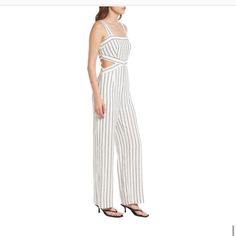 Striped Cutout Jump Suite Chic Cream Jumpsuits And Rompers For Vacation, Chic Striped Jumpsuits And Rompers For Night Out, Cutout Jumpsuit, Cotton Long Dress, Linen Jumpsuit, Cotton Maxi, Maxi Dress Cotton, Trendy Style, Jumpsuit Fashion