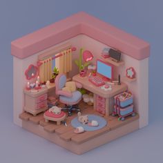 a toy house with furniture and toys in it