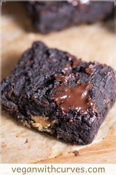 chocolate brownie with peanut butter on top and the words sweet potato protein brownies above it