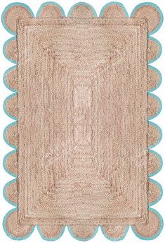 an oval rug with scalloped edges