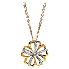 Beautiful Luca Carati 18k yellow and white gold diamond flower pendant long necklace. Features a gorgeous display of Brilliant pave Diamonds 0.86Cttw. Diamond color G and VVS-VS clarity. Chain length: 30 inches. Pendant size: 1.25 inches. Comes with box and certificate. Diamond Flower Pendant, Flower Pendant Necklace, Antique Necklace, Diamond Flower, Flower Pendant, Pave Diamonds, White Gold Diamonds, Vintage Necklace, Chain Lengths