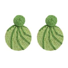 Summer Party Woven Earrings, Elegant Woven Earrings For Spring, Round Summer Vacation Earrings, Summer Vacation Round Earrings, Green Summer Vacation Earrings, Summer Vacation Green Earrings, Green Round Earrings For Beach, Green Round Earrings For The Beach, Trendy Round Summer Earrings