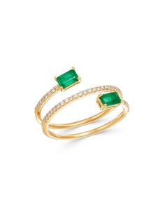 Bloomingdale's Emerald & Diamond Coil Ring in 14k Yellow Gold - 100% Exclusive Emerald Right Hand Ring, Double Emerald Ring, Emerald Stacking Ring, Emerald Ring Designs, Emerald Jewelry Ring, Emerald Ring Design, Emerald Gold Ring, Aesthetic Ring, Fine Jewelry Rings