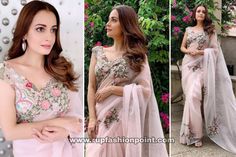 Anamika Khanna Saree, Beauty With Brain, Chiffon Blouses Designs, Dia Mirza, Anamika Khanna, Modern Saree, Sari Blouse Designs