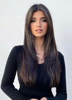 Hair Cuts For Long Straight Dark Hair, Pin Straight Haircuts, Front Layers Long Hair, Haircuts For Long Hair Straight, Haircuts For Long Hair With Layers, Hair Inspiration Long, Brown Hair Inspo, Straight Hair Cuts