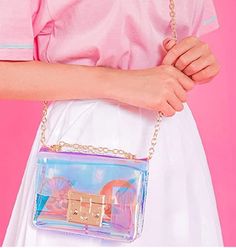 Horizonal Iridescent Transparent Bag Holographic Fashion, Cute Blazers, Stylish Purse, Transparent Bag, Purse For Women, Cross Body Purse, Black Leather Purse, Vintage Style Dresses, A Color