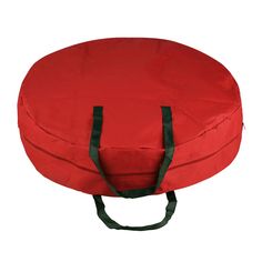 a red bag with black straps on it