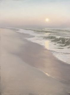 an oil painting of the beach at sunset