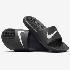 New Nike Kawa Slides Black/White New In Box, Boys Sz 7y Slides Shoes Nike Men, Nike Black Slides With Rubber Sole, Black Sporty Slip-resistant Slides, Fade-resistant Black Slides, Black Slip-resistant Sports Slides, Black Slides With Cushioned Footbed For Training, Black Slip-resistant Slides For Sports, Black Casual Slide Sneakers, Black Comfortable Nike Slides