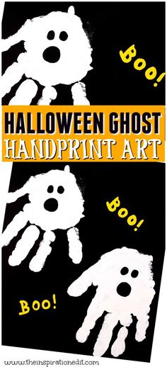 halloween ghost handprint art for kids to do on the front and back of their hands