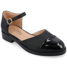 Elevate your style with the Tesley Mary Jane flat from Journee Collection, showcasing a rounded toe and a versatile 1-inch stacked heel. Crafted from faux leather, these flats feature an ankle strap with a buckle closure for a secure fit. The 1/2-inch platform, along with the faux leather lining and 4 mm Tru Comfort Foam™ footbed, ensures a comfortable and stylish stride for any occasion. Professional Wardrobe, Closed Toe Shoes, Buckle Shoes, Mary Jane Flats, Leather Mary Janes, Round Toe Heels, Journee Collection, Casual Fit, Black Flats