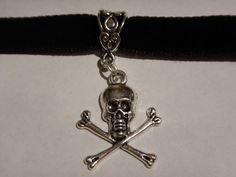 Silver Jolly Roger Skull Pendant on Velvet Choker Gothic Pirate 1K Adjustable Silver Punk Choker, Silver Adjustable Punk Choker, Alternative Adjustable Choker For Gift, Alternative Style Adjustable Choker As A Gift, Halloween Alternative Style Adjustable Choker, Adjustable Alternative Style Choker For Gift, Adjustable Alternative Style Choker Gift, Adjustable Silver Choker For Halloween, Adjustable Silver Halloween Choker