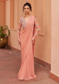 Chhavvi Aggarwal-Peach Sari And Embroidered Blouse-INDIASPOPUP.COM Lehenga Sari, Peach Lehenga, Embroidered Blouse, Elevate Your Style, Lehenga, Your Style, Special Occasion