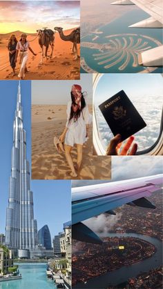 the collage shows pictures of different places in the world