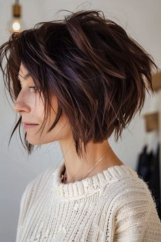 50 of the Best Stacked Haircut Ideas Trending This Season Cute Choppy Short Hair, Box Layers Haircut, Women’s Layered Medium Hair, Growing Out Hairstyles Ideas, Modern Mid Length Haircut, Aline Pixie Haircut, Messy Stacked Bob, Trendy Hair Cuts 2024, Jaimie Alexander Hair