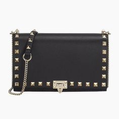 Classic Valentino Crossbody Bag, Black With Gold Studs. Brand New. Chic Black Studded Shoulder Bag, Elegant Evening Shoulder Bag With Rivets, Elegant Leather Shoulder Bag With Rivets, Elegant Leather Bag With Studs, Elegant Studded Leather Bags, Designer Evening Bags With Rivets, Black Studded Crossbody Bag, Black Studded Evening Bag, Elegant Rectangular Studded Shoulder Bag