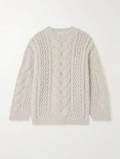 BRUNELLO CUCINELLI Cable-knit alpaca-blend sweater Elegant Merino Wool Cable Knit Sweater, Elegant Wool Sweater With Pointelle Knit, Elegant Oversized Cable Knit Sweater, Luxury Long Sleeve Cable Knit Sweater, Old Money Clothing, Money Clothing, Summer Style Guide, Flat Dress Shoes, Knit Alpaca