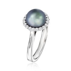 Ross-Simons - 8.5-9mm Black Cultured Tahitian Pearl, .29ct t. w. Diamond Ring Size 8. When it comes to pearls, Tahitian is a unique, top-tier choice. Indulge in this enduring halo-style ring, featuring a mystifying 8.5-9mm black cultured Tahitian pearl framed by .29 ct. t. w. round brilliant-cut diamonds. Finely crafted in polished 14kt white gold. 3/8" wide. Diamond and black pearl ring. Tahitian pearls are unique and may vary. Pearl birthstones are the perfect gift for June birthdays. Black Pearl Rings, Black Pearl Jewelry, Black Pearl Ring, Pearl Birthstone, Unique Top, Halo Style, Tahitian Pearls, Black Culture, Black Pearl