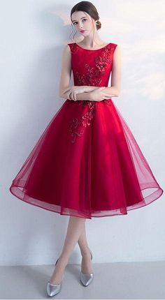 Red A-line Tulle Dress, Red Organza Dress For Banquet, Prom Dresses With Illusion Neckline And Fitted Bodice, Red Sleeveless Gown For Banquet, A-line Dress With Illusion Neckline For Prom Season, A-line Tulle Dress For Banquets, A-line Tulle Dress For Banquet, Sleeveless Red Gown For Banquet, Knee-length Gown With Fitted Bodice