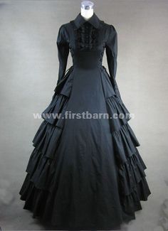 Color: Black   Sleeve type: long sleeve   Setting: the ball,party   Material: Cotton Retro Wedding Gown, Victorian Ball Gowns, Gothic Victorian Dresses, Long Sleeve Ruffle Dress, Costume Noir, Robes Vintage, Period Dress, Gothic Victorian, Vintage Gowns