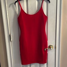 Red Think Strapped Tank Dress Tag Says Small But Fits Medium/Large Casual Red Sleeveless Bodycon Dress, Casual Red Mini Dress For Night Out, Casual Red Mini Dress With Spaghetti Straps, Red Casual Mini Dress With Spaghetti Straps, Dresses Red, Tank Dress, Mid Length, Cosplay Costumes, Red Dress