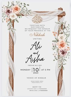 an elegant wedding card with flowers on it