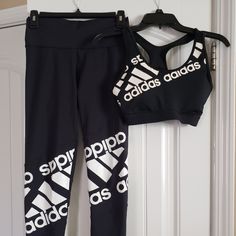 New Adidas Sports Bra And Matching Leggings. Lightly Padded Sports Bra (Removable Pads). Black And White. Size Medium. Nwot New Without Tags. Adidas Logo Leggings For Jogging, Stretch Adidas Logo Leggings For Jogging, Adidas Stretch Leggings For Jogging, Adidas Sportswear Leggings For Jogging, Adidas Training Leggings With Stretch, Adidas Stretch Training Leggings, Adidas Logo Stretch Training Leggings, Adidas Logo Sportswear Leggings For Training, Adidas Leggings For Jogging