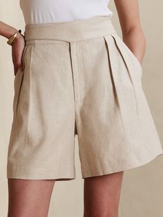 Linen-Cotton Seafarer Short | Banana Republic Factory Culotte Shorts, Womens High Waisted Shorts, Sailor Shorts, Black Chinos, Dressy Shorts, Drawstring Waist Shorts, Banana Republic Women, Cape Coat, Banana Republic Factory