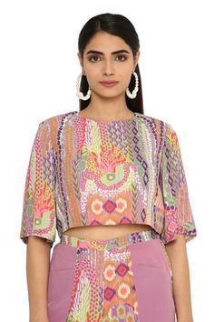 Shop for Payal Singhal Multi Color Crepe African Print Crop Top And Pant Set for Women Online at Aza Fashions Multicolor Printed Cropped Top, Printed Multicolor Cropped Top, Multicolor Printed Cropped Crop Top, Fitted Multicolor Printed Pant Set, Multicolor Cropped Sets For Spring, Multicolor Cropped Fitted Sets, Fitted Cropped Multicolor Sets, Fitted Multicolor Pant Set With Printed Motifs, Summer Sets With Multicolor Digital Print