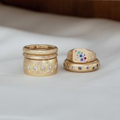 Pieces of Starr Rainbow Sapphire Ring in 14K Solid Gold | Audry Rose Platinum And Gold Ring, Cool Wedding Bands Women, Unique Wedding Band Stack, Mosaic Wedding Band, Pinkie Rings For Women, Heirloom Jewelry Redesign, Jewellery Redesign, Delicate Gold Rings, Rings With Gemstones