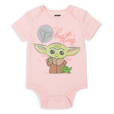 Embark on an interstellar adventure with the Star Wars The Child Infant Baby Girls 5 Pack Bodysuits. Perfect for any young fan of the epic Star Wars saga, these bodysuits feature delightful designs of the beloved character Grogu, affectionately known as Baby Yoda. 

- Age Group: Infant
- Gender: Female
- Brand: Star Wars
- Product Type: Bodysuits
- Includes 5 unique designs inspired by "The Mandalorian"

Crafted for comfort and style, these bodysuits are ideal for daily wear or cosmic-themed pla Fitted Pink Bodysuit With Cartoon Print, Cute Character Print Onesie For Playwear, Cute Character Print Onesie For Play, Pink Character Print Onesie For Playtime, Fitted Character Print Onesie For Playwear, Fitted Onesie With Character Print For Playwear, Cute Character Print Bodysuit For Playwear, Pink Playful Onesie With Character Print, Playful Pink Onesie With Character Print