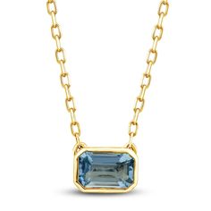 This simple aquamarine solitaire necklace makes quite a splash. 10K yellow gold The east-west rectangle-cut natural aquamarine shines in a bezel setting 16- to 18-inch adjustable cable chain; spring ring clasp Solitaire Necklace, Jared The Galleria Of Jewelry, Beading Ideas, Solitaire Necklaces, Western Jewelry, Natural Aquamarine, East West, Dream Jewelry, Bezel Setting