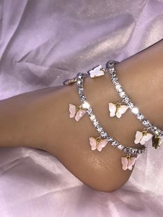 DETAILS Rhinestone Butterfly Alloy Rhinestone Anklet, Butterfly Rhinestone, Leg Chain, Anklets, Diamond Bracelet, Promotion, Chain, Pink